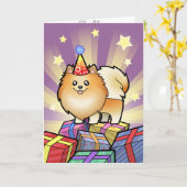 誕生日のポメラニア犬 カード (黄色い花)