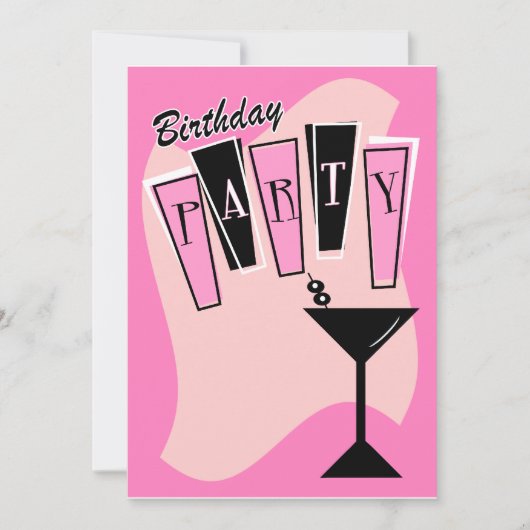 誕生日のマルティーニのピンク 招待状 (正面)