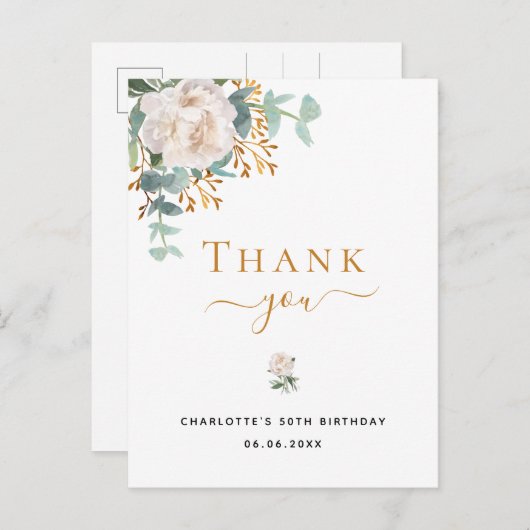 誕生日のユーカリグリーンお礼メッセージ ポストカード (正面/裏面)