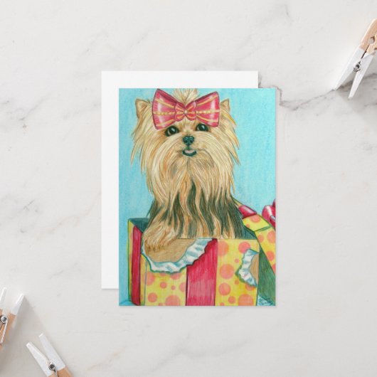 誕生日のヨークシャーテリア カード (正面/裏面インサイチュ)
