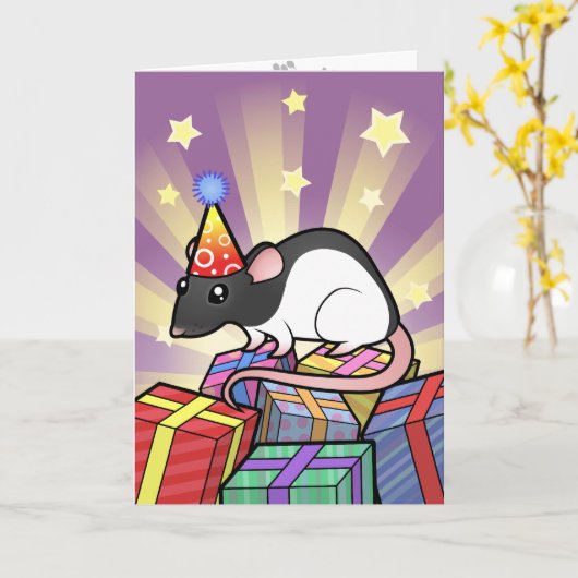 誕生日のラット カード (黄色い花)