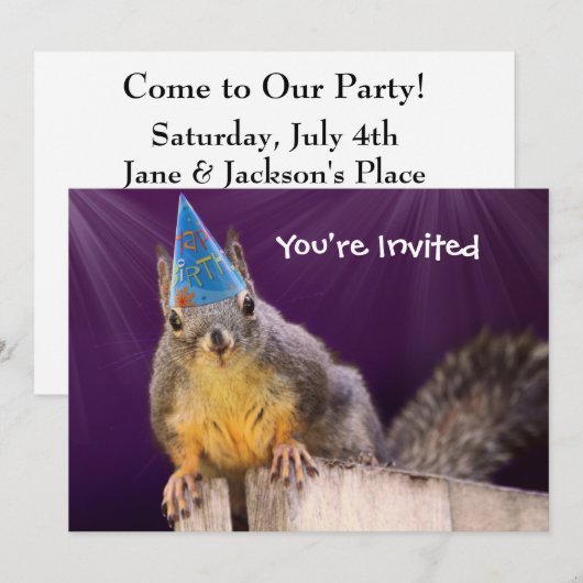 誕生日のリスの写真 招待状 (正面/裏面)
