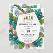 誕生日のルアウ（ハワイ式宴会）の熱帯シュロの葉及びMonstera インビテーションポストカード (正面/裏面)