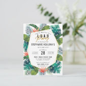 誕生日のルアウ（ハワイ式宴会）の熱帯シュロの葉及びMonstera インビテーションポストカード (スタンド正面)