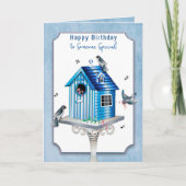 誕生日のレディビクトリアンバードハウスソンバード カード (正面)