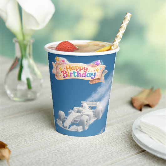 誕生日のレーシングカークラウドペーパー 紙コップ (インサイチュ)