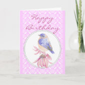 誕生日のレース及びピンクのブルーバードの花の聖なる書物、経典 カード (正面)