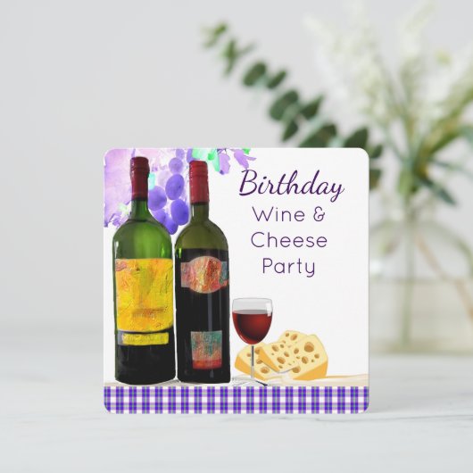 誕生日のワイン及びチーズパーティの招待状 招待状 (スタンド正面)