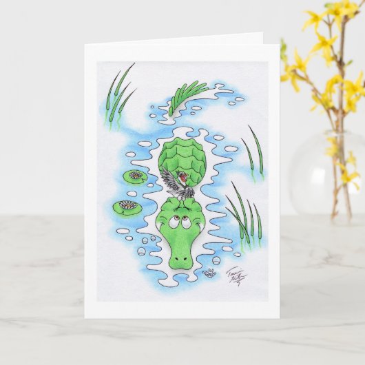 誕生日のワニ カード (黄色い花)