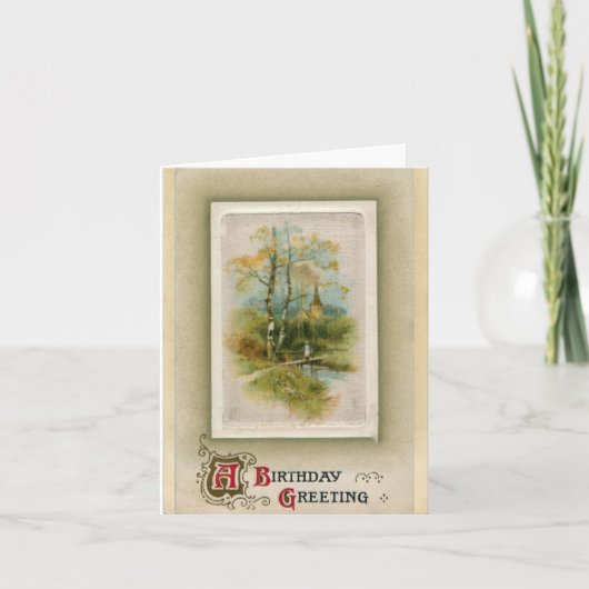誕生日のヴィンテージ牧歌的デザイン カード (正面)