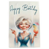 誕生日の上品な老婦人とカクテル ミディアムペーパーバッグ (正面)