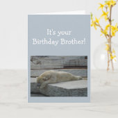 誕生日の兄弟のおもしろいの年齢のユーモアの白くま動物 カード (黄色い花)