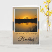 誕生日の兄弟、日の出の後ろの木のシルエット、 カード (黄色い花)