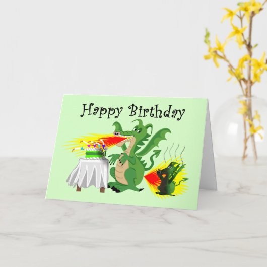 誕生日の冗談の漫画のスタイルのドラゴン カード (黄色い花)