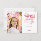 誕生日の写真の少女ピンクの蝶ネクタイ サンキューカード (正面)