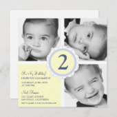 誕生日の写真の正方形 招待状 (正面/裏面)