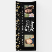 誕生日の写真年の作成ブラック金ゴールド 横断幕 (縦)