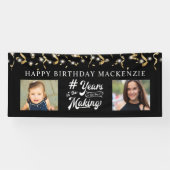 誕生日の写真年の作成ブラック金ゴールド 横断幕 (横)