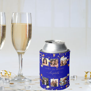 誕生日の写真王室のコラージュの青最高の友だち 缶クーラー