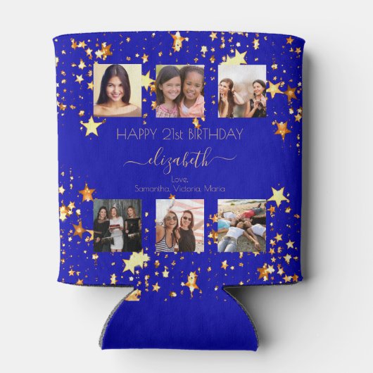 誕生日の写真王室のコラージュの青最高の友だち 缶クーラー (裏面)