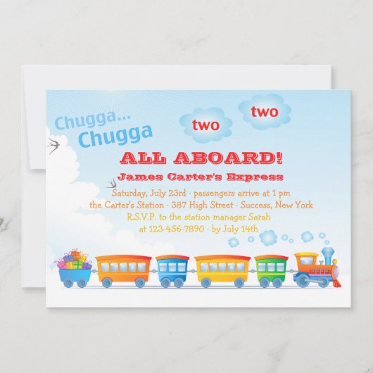 誕生日の列車の2歳児の招待状 招待状 (正面)