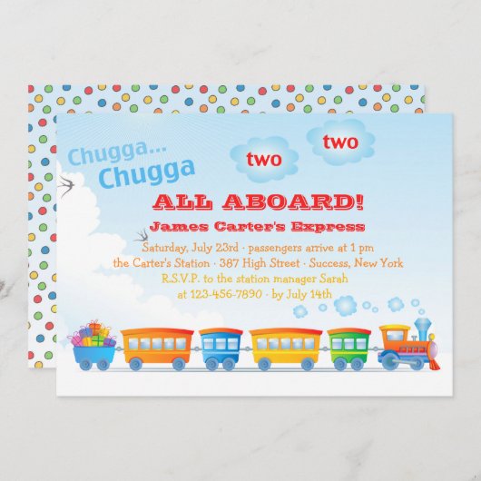誕生日の列車の2歳児の招待状 招待状 (正面/裏面)