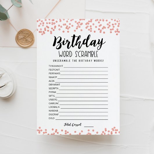 誕生日の単語のスクランブルとAnswersゲームカード 招待状