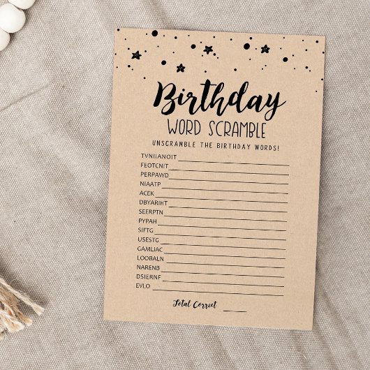 誕生日の単語のスクランブルとAnswersゲームカード 招待状