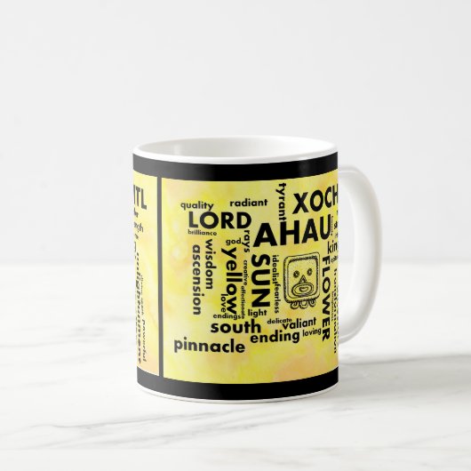 誕生日の単語の雲のAhauマヤのアステカなXochitlのマグ コーヒーマグカップ (正面右)