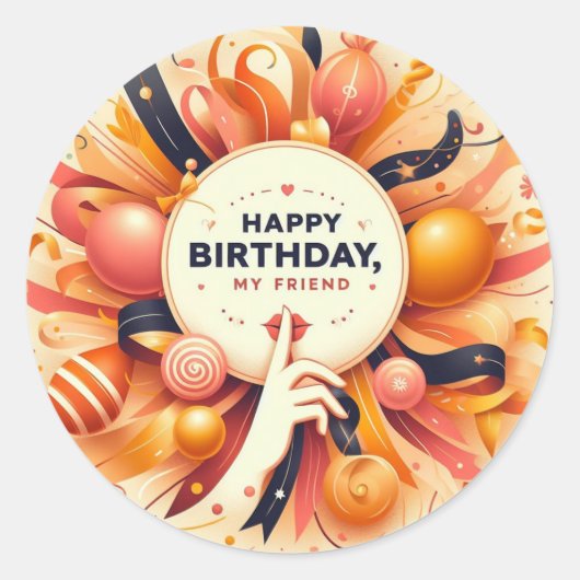 誕生日の友最高の人ステッカー ラウンドシール (正面)