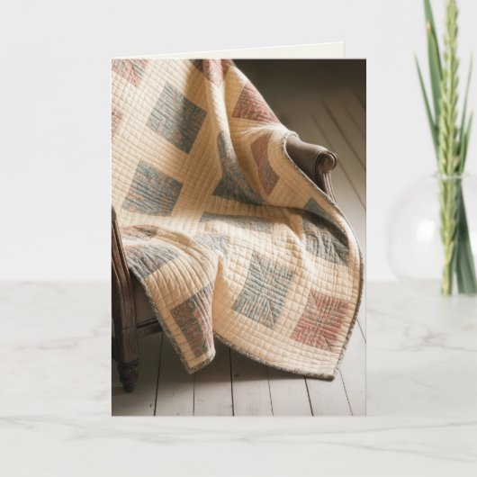 誕生日の古いキルトが肘掛け椅子に カード (正面)