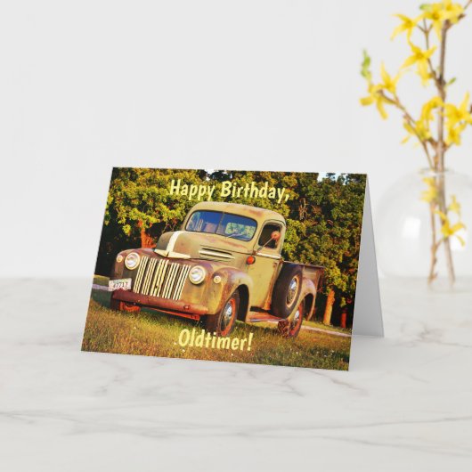 誕生日の古いタイマートラックカード カード (黄色い花)