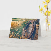 誕生日の古い馬蹄及び野花 カード (黄色い花)