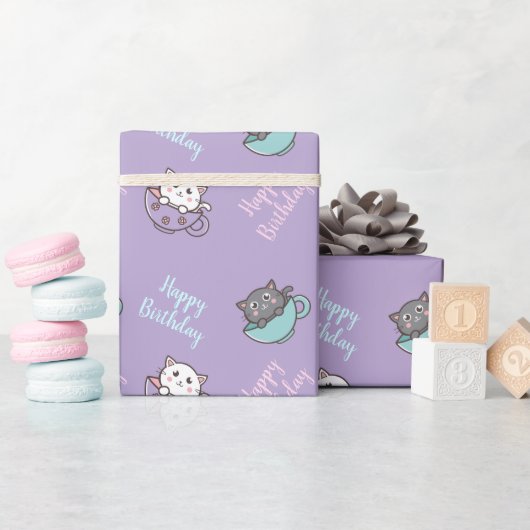 誕生日の可愛い猫 ラッピングペーパー (ベビーシャワー)