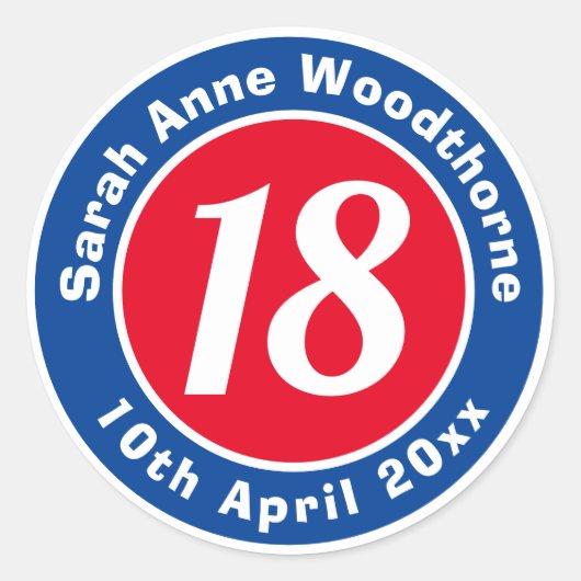 誕生日の名前、年齢、日付 ラウンドシール (正面)