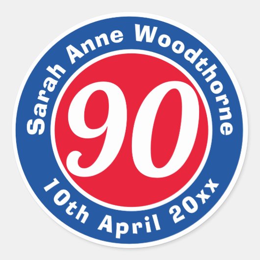 誕生日の名称、年齢、日付 ラウンドシール (正面)