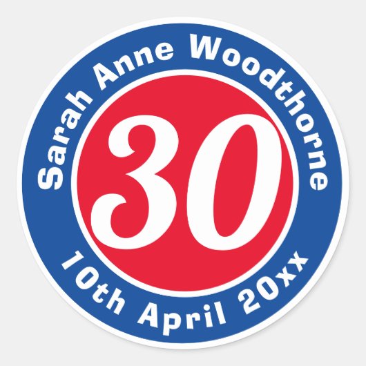 誕生日の名称、年齢、日付 ラウンドシール (正面)