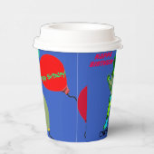 誕生日の吹き出し緑のロボット風船 紙コップ (右)