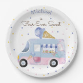 誕生日の四回の甘いアイスクリームトラック ペーパープレート (正面)