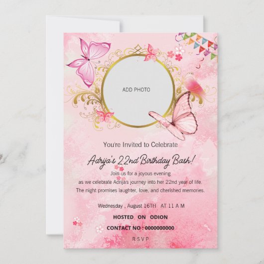 誕生日の夕べ　お誕生日おめでとう 招待状 (正面)