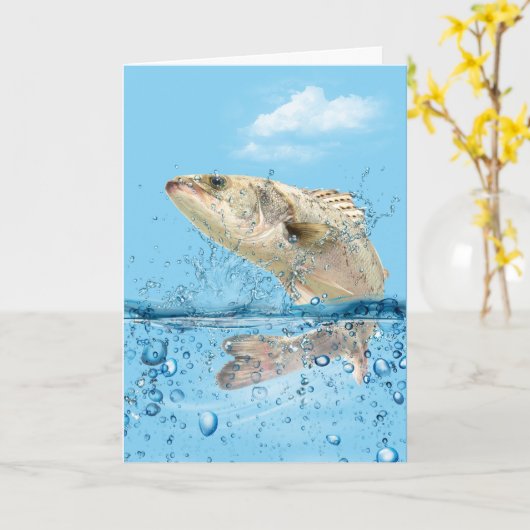 誕生日の大きな魚 カード (黄色い花)