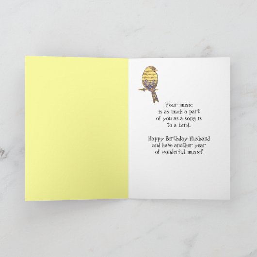 誕生日の夫のミュージシャンのおもしろい音楽ノートの鳥 カード (内部)
