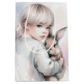 誕生日の女の子が飼っているペットのうさぎ ミディアムペーパーバッグ (正面)