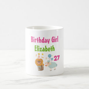 誕生日の女の子とパーティーライオンとバルーンシープ コーヒーマグカップ