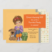 誕生日の女の子と彼女の犬の招待状 招待状 (正面/裏面)