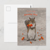 誕生日の女の子のために花のついたリスの絵をカスタマイズ ポストカード (正面/裏面)