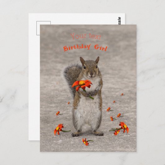 誕生日の女の子のために花のリスをカスタマイズして ポストカード (正面/裏面)