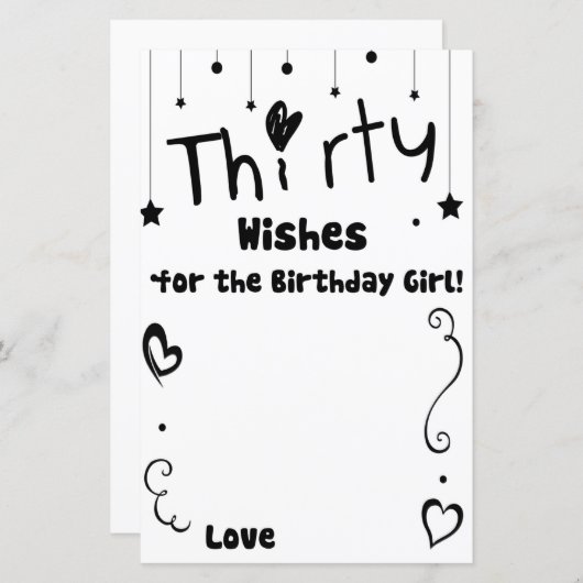 誕生日の女の子のゲームのための30の願い (正面/裏面)