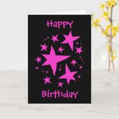 誕生日の女の子のピンクおよび黒 カード (黄色い花)