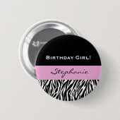 誕生日の女の子のモダンなシマウマのプリント 缶バッジ (正面&裏面)